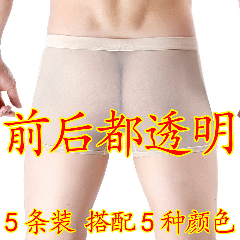 Men's Underwear Sexy and Tempting Mesh Fully Transparent Crotchless Ultra-Thin Breathable Lace Boxer Briefs Men's Boxer Briefs