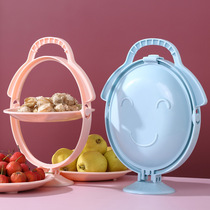 Same cartoon smiling face folding fruit plate creative personality living room portable multi-layer household coffee table dried fruit storage basket