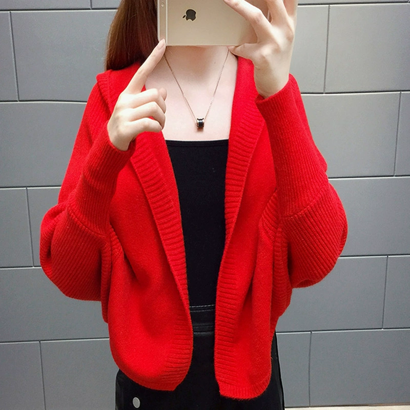 Đầu mùa thu mới áo len nữ phiên bản lỏng của Hàn Quốc áo lưới màu đỏ dơi bên ngoài chiếc áo len đan len lười biếng - Cardigan áo cardigan nữ hàn quốc