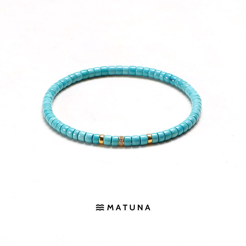 G358 Straight-Cut High-Quality Porcelain Matuna Hubei Natural Raw Turquoise Bracelet for Men and Women with 18K Gold Beads, Simple Design