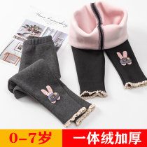 Girls bottom pants gush with suede thickened winter Childrens winter clothes outside wearing small and medium girl baby integrated suede warm pants