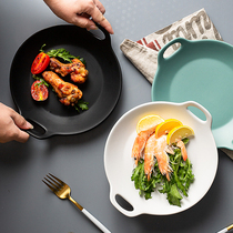 Creative ins personality home Nordic plate plate ceramic microwave oven binaural baking steak plate porcelain plate
