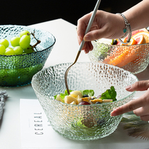 Japanese creative hammer grain glass bowl large transparent fruit bowl home personality fruit salad bowl dessert bowl tableware