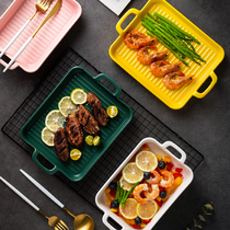 Yayi Xiu creative square ceramic baking tray double ear baked rice plate Nordic home baked rice baking bowl
