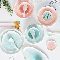 Japanese Pink Blue Bowl plate home rice bowl Bowl Bowl soup bowl noodle bowl new beautiful bowl cute creative
