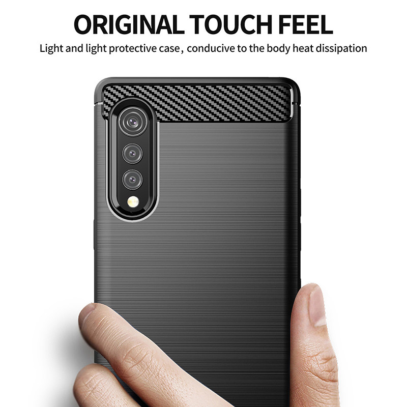 Carbon Fiber Style Shockproof Case For LG Velvet 5G - Heavy Duty Slim Black TPU Cover