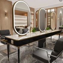 Hairdressing shop mirror table Net Red Barber shop mirror four sides simple with lamp perm hair cutting mirror hair salon special double-sided