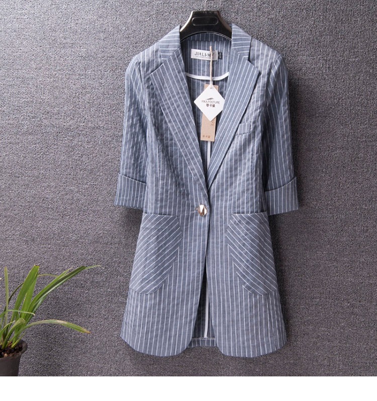 Áo khoác vest dáng lửng nữ dáng dài nữ 2018 thu đông phiên bản mới của Hàn Quốc tự phối 7 điểm tay áo sọc mỏng phù hợp với thủy triều thời trang nữ đẹp