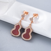 18K platinum imported moisanishi gourd earrings 18K rose gold Red chalcedony White Fritillaria earrings fluke earrings