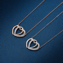 PT950 platinum imported moisanishi double heart necklace female 18K rose gold heart heart cold wind choker