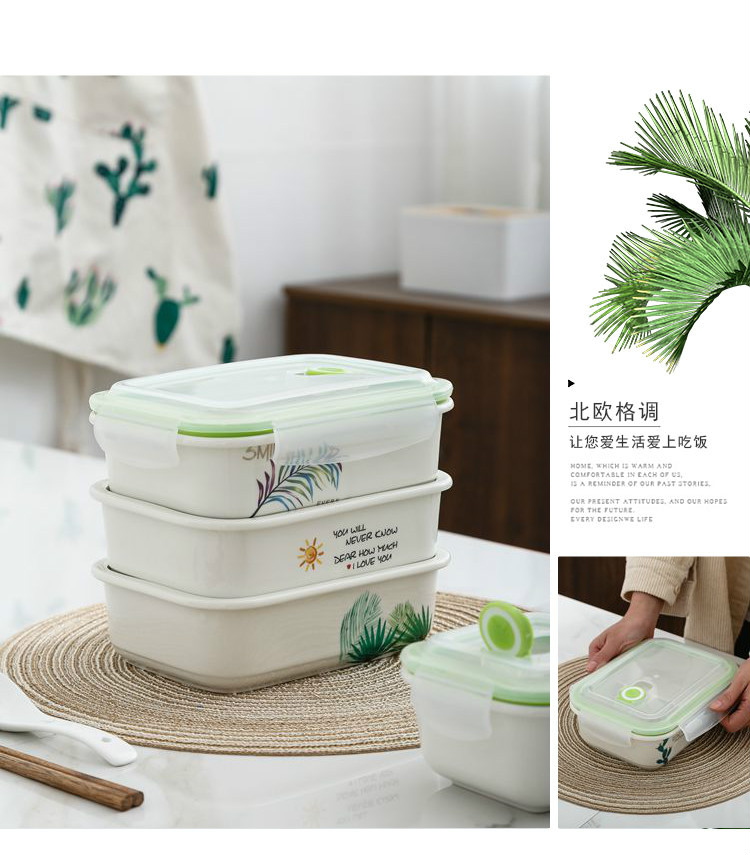 Hộp cơm trưa bằng gốm chia hộp Bento Hộp đựng lò vi sóng có nắp có thể tháo rời Hình chữ nhật Hộp bảo quản nhân viên văn phòng - Hộp cơm điện sưởi ấm ủ cơm cắm điện
