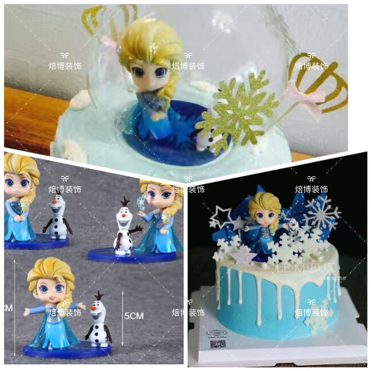 Princess Aisha Xuebao birthday snowflake decoration card Q version Frozen birthday cake dessert table happy
