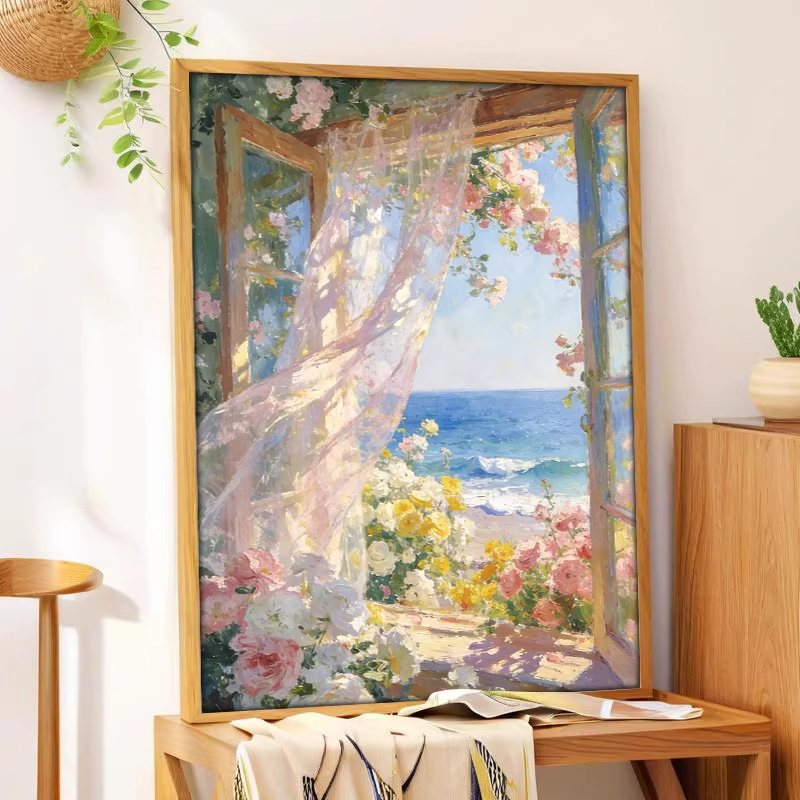 Qinghai Flower House Healing Scenery Restaurant Decoration Hanging Painting Ocean Oil Painting Style Living Room Sofa Decorative Painting Bedroom Display Painting