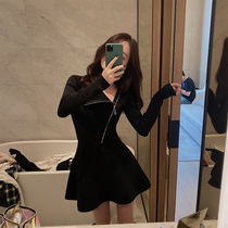 Medium length small fragrant wind inner lap temperament net red hit bottom irregular small black dress woman winter skirt high cold to fix dress