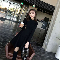  Lazy wind winter skirt retro European sweater female 2021 new fashion black slim mid-length bottoming dress