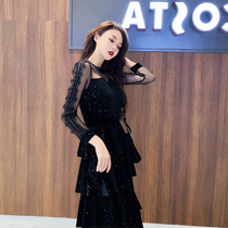 2022 spring and summer new products Superfairy web yarn sequel splicing skirt Fat MM Thin Retro Evening Gown Dress dress