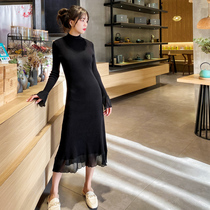 Sweater woman 2022 new hit undershirt autumn winter half high neckline red black winter skirt long dress knit overknee dress