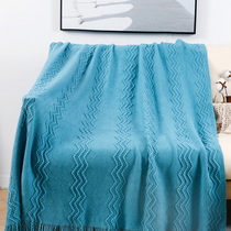 样板房轻奢蓝绿色流苏搭毯卧室床尾巾客厅沙发装饰毯办公室午睡毯