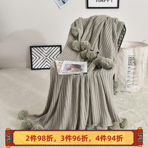 Gray cotton knitted blanket Nordic autumn solid color ball blanket air conditioning sofa blanket model room pure cotton single blanket