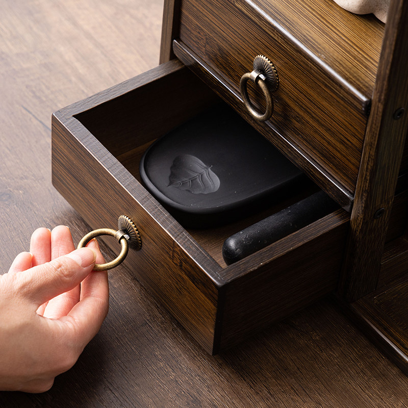 Nanzhu-Style Antique Shelf, Creative Study Room Four Treasures Storage Rack, Brush Holder, Three-Layer Brush Rack, Multifunctional Desk Organizer, Simple Large Antique Shelf, Solid Wood Pen Holder, Study Desk Decoration