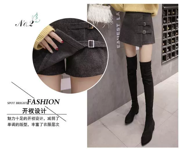Quần short len ​​nữ mùa đông mặc quần cạp cao cạp cao quần mùa thu đông 2018 phiên bản Hàn Quốc mới mặc quần bốt hoang dã