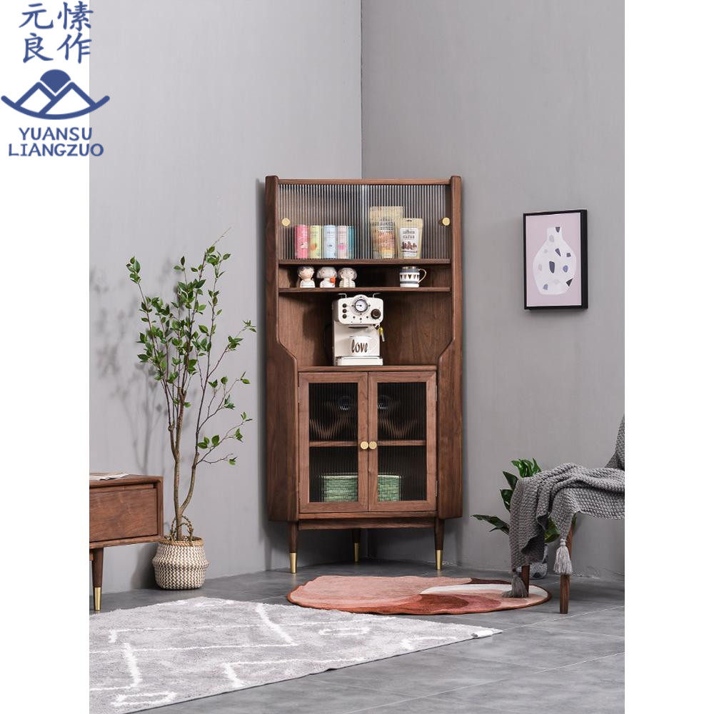 Meta-Dark Walnut Wood Solid Wood Triangle Cabinet Corner Cabinet Versatile small family Living room Wall corner Japanese style light and luxurious furniture