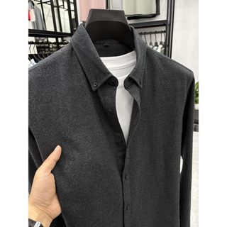 轻奢高级感磨毛衬衫男长袖纯色加厚莫代尔棉衬衣男装休闲中年内搭