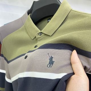 Paul long-sleeved t-shirt men's neckline striped middle-aged men's polo shirt pony logo casual dad spring and autumn top