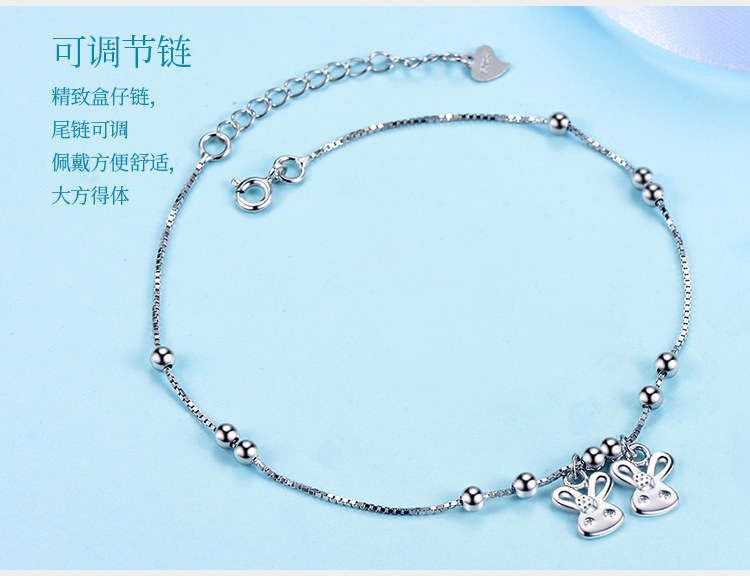Bạc Allure Meng thỏ S925 vòng chân bạc đáng yêu đôi thỏ nữ mô hình đồ trang sức bạc món quà sinh nhật những mẫu lắc chân đẹp nhất