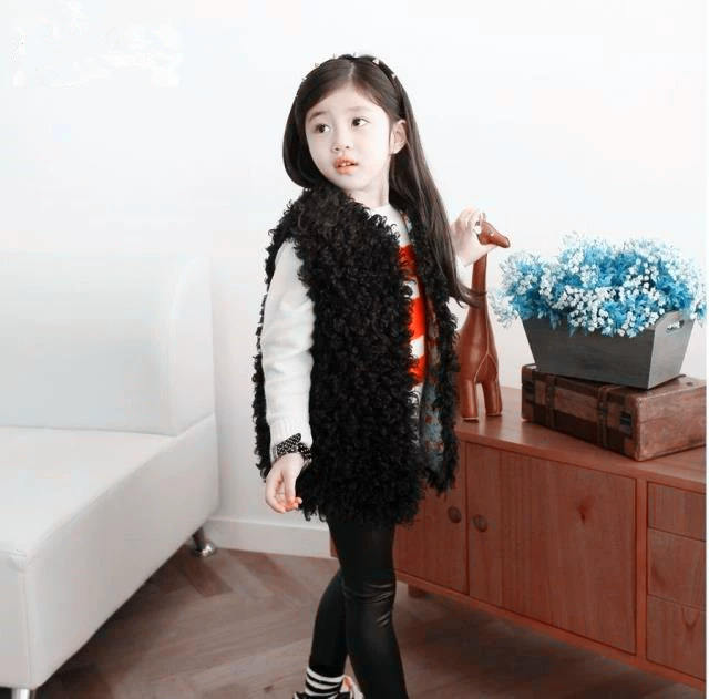 Mùa xuân và mùa thu mới trẻ em vest nước ngoài Phiên bản Hàn Quốc của vòng tròn tóc giả cao lông cừu da cô gái vest hoang dã