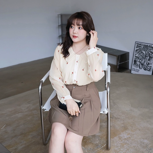 Кукла, шифоновая осенняя рубашка, большой размер, кукольный воротник, по фигуре