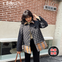 Large size female 2021 autumn and winter New Fat mm color matching stitching lapel collar foreign style fashionable age cotton coat