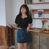 Рубашка, летняя одежда, футболка, французский стиль, квадратный вырез, по фигуре, рукава фонарики