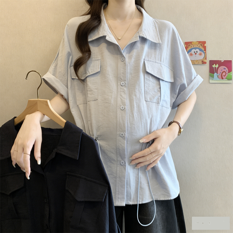 Maternity Shirts, Summer Tops for Work, Professional Polo Collar Shirts, Large Size Summer Shirts to Cover the Belly, Maternity Wear during Pregnancy