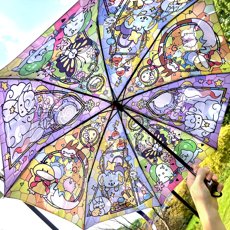 Pokémon Four Seasons Church Stained Glass Theme 70% off Double-Layer Sun Protection Dual-Purpose Umbrella