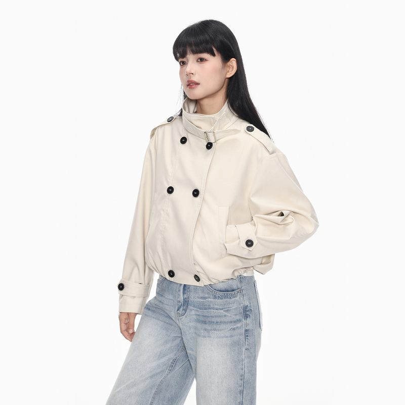 Ksxn Silhouette Stand-Up Collar Short Trench Coat for Women, Double-Breasted, High-End, Fashionable, Loose and Slimming Jacket Ksxn Silhouette Stand-Up Collar Short Trench Coat for Women, Double-Breasted, High-End, Fashionable, Loose and Slimming Jacket