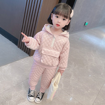 Girls clothing suit autumn and winter thickened childrens winter clothing 2021 new babies Two sets of children foreign air mesh red