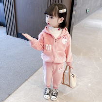 Girl Gold Velvet Suit Plus Suede Thickened Childrens Winter Clothing Foreign Air Children 1-3 Year Old Baby Autumn Winter Two Sets 2