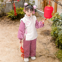 Hanfu girls winter clothing Chinese wind children Baiyenwear womens treasure winter plus suede thickened Baby Don dress for Chinese New Year Clothing