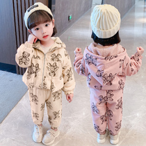 Girl gush suit autumn and winter children light core suede thickened Two sets of children Yangqi baby winter clothing 2021 new