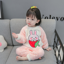 Baby Coral Suede Pajamas 1-3 Year Old Children Autumn Winter Flannel Suede Home Clothing Girl Suit Winter Thickened Warm 2