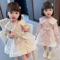 Girls windcoat jacket with long style childrens spring clothing 2022 new internet red baby blouses foreign air princess girl child