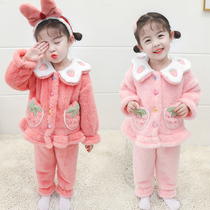 Baby Coral Suede Pajamas 1-3 Year Old Children Autumn Winter Flannel Home Clothing Girl Suit Winter Princess Thickened 2