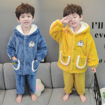 Children Coral Suede Pyjamas Boy Autumn Winter Flannel Suede Home Clothes 1-3 Year Old Baby Winter Suit 2 Thickened Warm