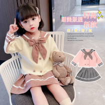 Baby Spring Clothing Suit 2022 New Han Fan Childrens Tennis Red Girls Chunqiu College Wind Two sets of children Yangqi