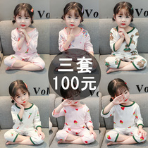 Childrens pajamas Summer 2 thin long sleeves 1-3 years old baby air conditioning clothing summer cotton girls home clothing set children