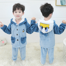 Children Coral Suede Pyjamas Boy Autumn Winter Flannel Suede Home Clothing Male Baby Winter Cartoon Suit Thickened Warmth