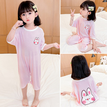Baby Conjoined Pyjamas Summer Thin children Climbing Girl Ice Silk Cotton Home Conserved Children Air Conditioning Suit Summer Baby
