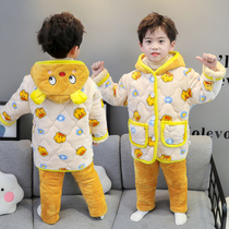 Childrens pyjamas winter thickened with three layers of clip cotton baby Home Clothing Winter Plus Suede Boy Flannel Suit Boy