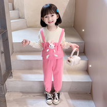 Girls suit nets red spring clothing 2022 new foreign air trendy Korean version Childrens baby girl autumn two sets of pure cotton